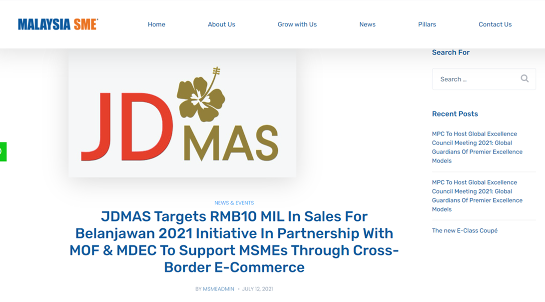 JDMAS Targets RMB10 MIL In Sales For Belanjawan 2021 Initiative In Partnership With MOF & MDEC To Support MSMEs Through Cross-Border E-Commerce (MalaysiaSME)