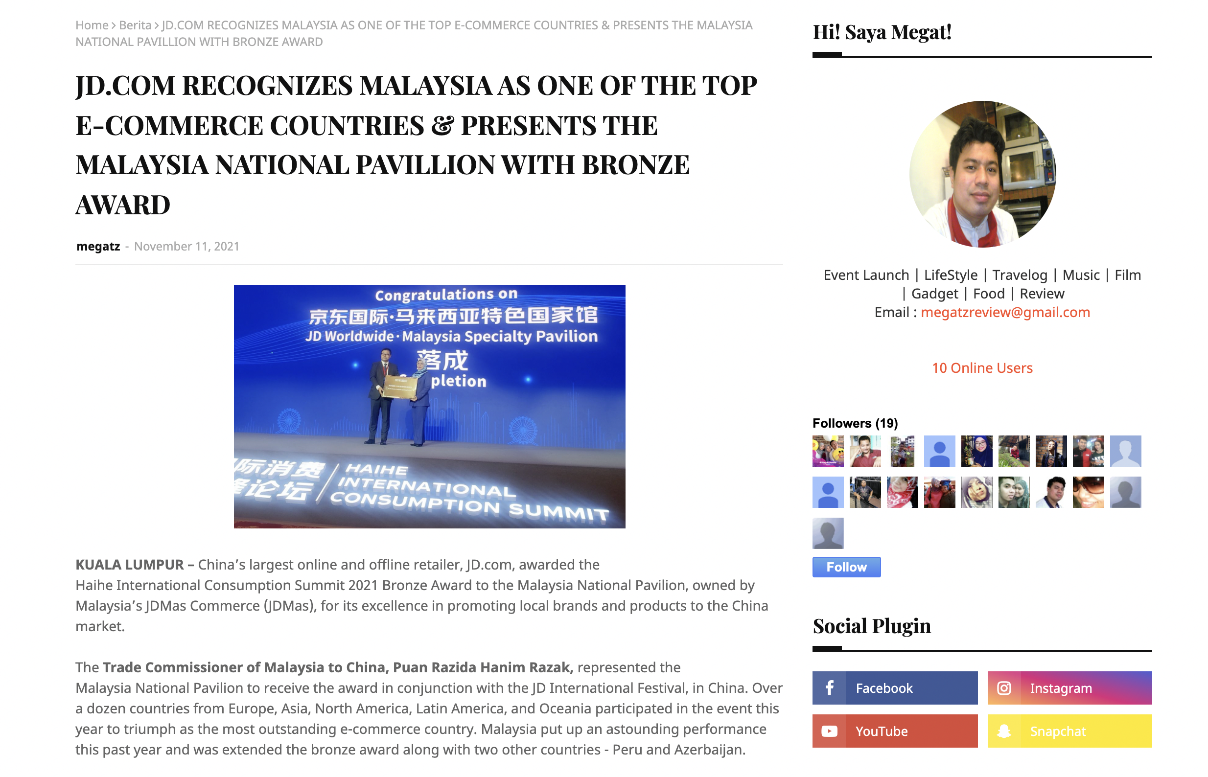 JD.com Recognizes Malaysia As One of The Top E-Commerce Countries & Presents The Malaysia National Pavillion With Bronze Award (MegatzReview)